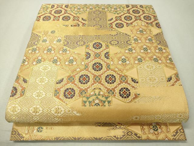 平和屋着物▼六通柄袋帯 唐織 霞吉祥花文 金糸 正絹 逸品 CAAW5973vp