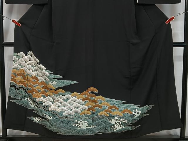 平和屋着物■豪華黒留袖 駒刺繍 浜松文 金彩 正絹 逸品 CAAW6158kb