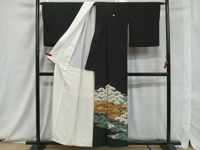 平和屋着物■豪華黒留袖 駒刺繍 浜松文 金彩 正絹 逸品 CAAW6158kb