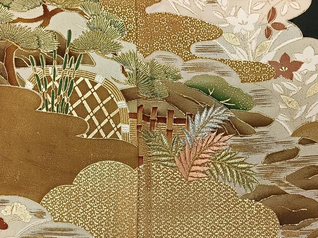 平和屋着物■豪華黒留袖 刺繍 雲取り花文 金彩 正絹 逸品 CAAW6279kb