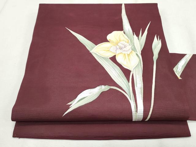 平和屋着物*夏物 九寸名古屋帯 手描き 草花文 銀彩 正絹 逸品 CAAW6572th