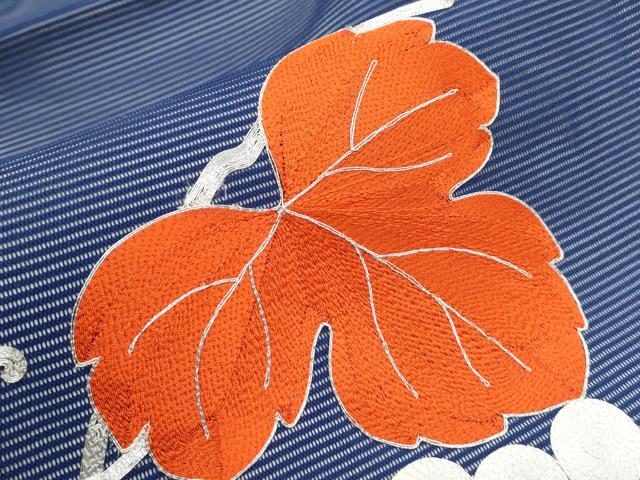 平和屋着物*夏物 九寸名古屋帯 総刺繍 駒刺繍 葡萄蔦の葉文 正絹 逸品 CAAW6581th