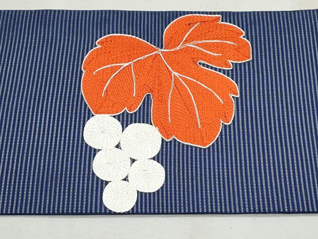 平和屋着物*夏物 九寸名古屋帯 総刺繍 駒刺繍 葡萄蔦の葉文 正絹 逸品 CAAW6581th