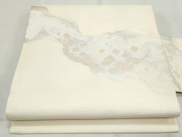 平和屋着物*夏物 九寸名古屋帯 道長吉祥文 銀糸 正絹 逸品 CAAW6584th
