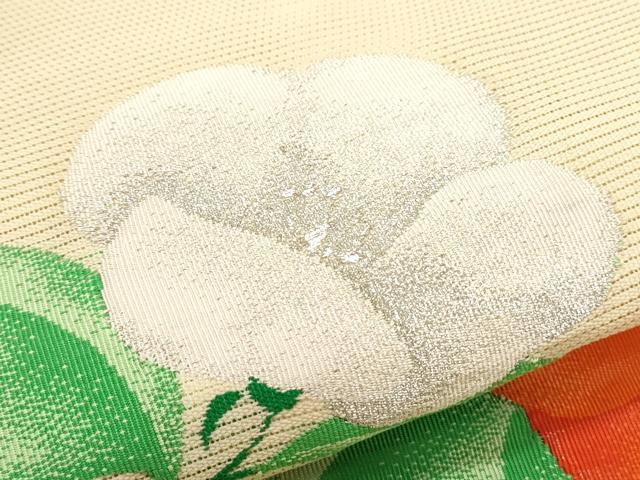 平和屋着物*夏物 西陣 いづくら謹製 名古屋帯 反物 草花文 銀糸 証紙付き 逸品 未使用 CAAW6727th