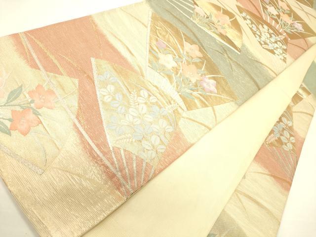 平和屋着物*夏物 六通柄袋帯 扇面草花文 金銀糸 正絹 逸品 CAAW6809eg