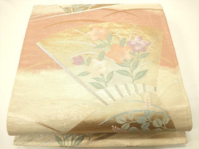平和屋着物*夏物 六通柄袋帯 扇面草花文 金銀糸 正絹 逸品 CAAW6809eg