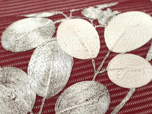 平和屋着物*夏物 九寸開き名古屋帯 総刺繍 駒刺繍 萩丸文 正絹 逸品 CAAW6858fb
