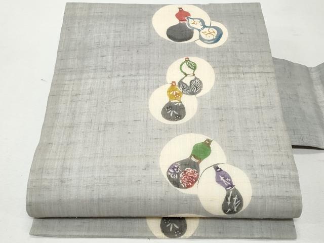 平和屋着物*夏物 九寸名古屋帯 型染め 瓢箪 麻 逸品 CAAW6901fb