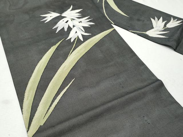 平和屋着物*夏物 九寸名古屋帯 枝花文 黒地 銀糸 正絹 逸品 CAAW6916fb