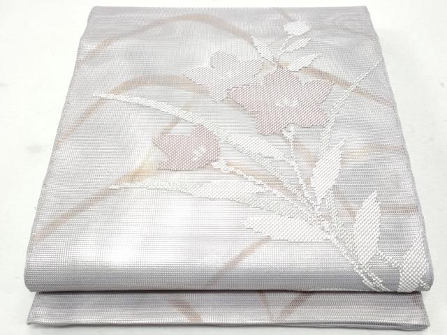 平和屋着物*夏物 太鼓柄袋帯 芝草枝花文 銀糸 正絹 逸品 CAAW6960fb