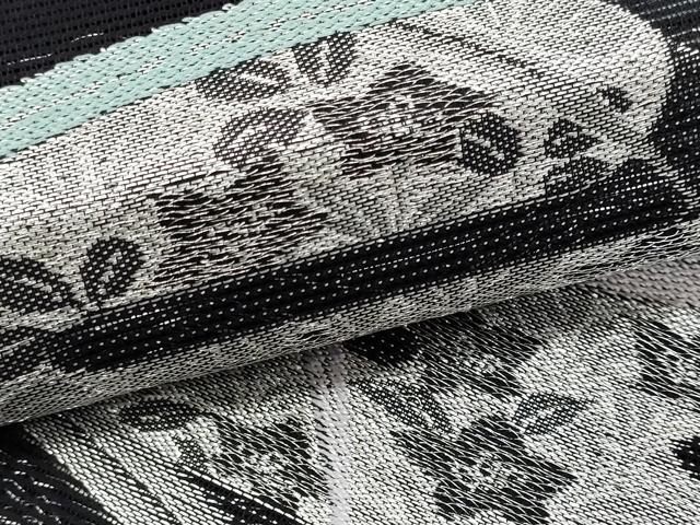 平和屋着物*夏物 六通柄袋帯 エ霞芝草花文 黒地 銀糸 正絹 逸品 CAAW7021fb