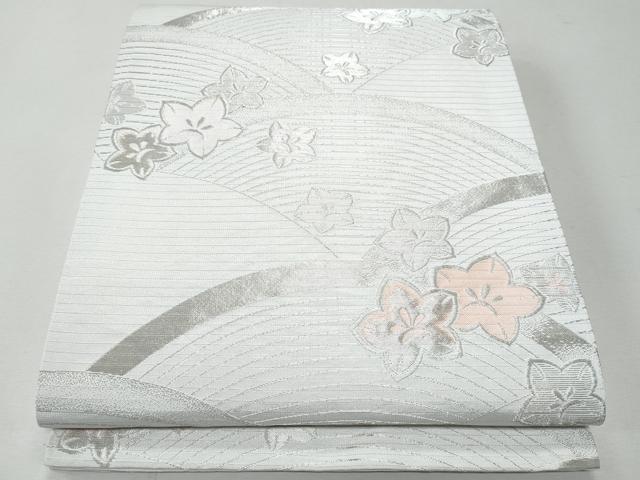 平和屋着物*夏物 六通柄袋帯 立波花文 銀糸 CAAW7026fb