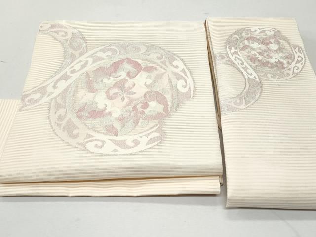 平和屋着物*夏物 つけ帯 絽綴れ 花絵皿文 銀糸 正絹 逸品 CAAW7037fb