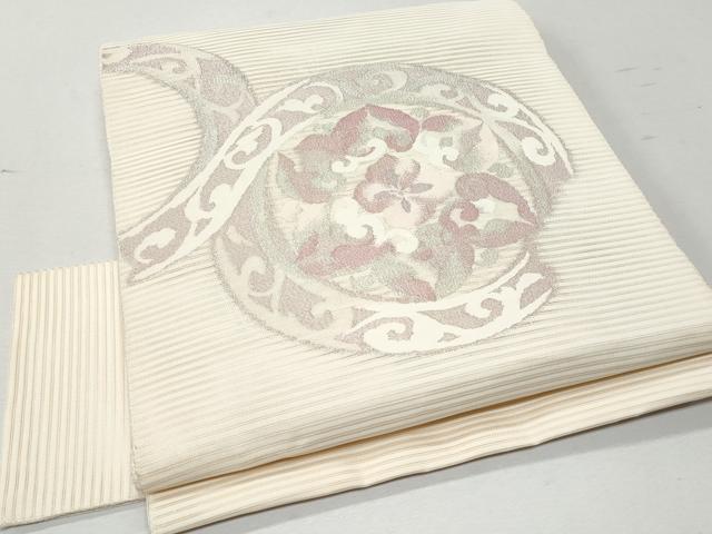 平和屋着物*夏物 つけ帯 絽綴れ 花絵皿文 銀糸 正絹 逸品 CAAW7037fb