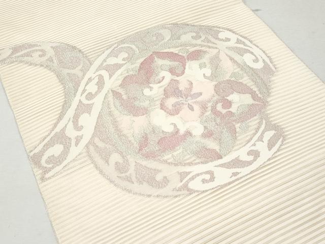 平和屋着物*夏物 つけ帯 絽綴れ 花絵皿文 銀糸 正絹 逸品 CAAW7037fb