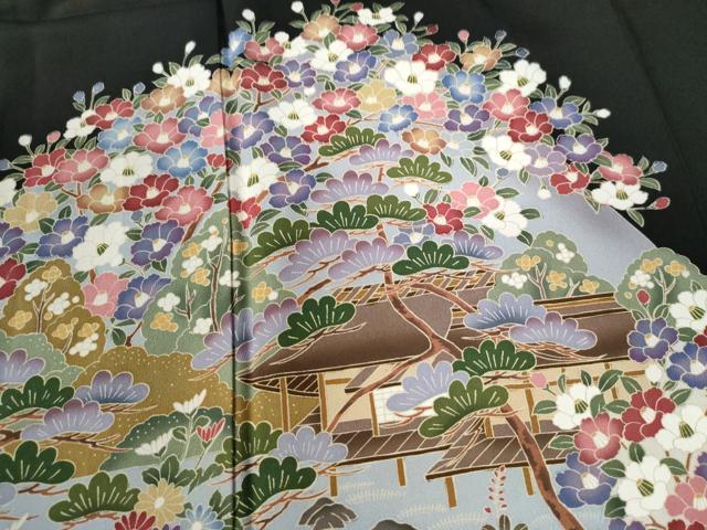 平和屋着物●豪華黒留袖 友禅 作家物 渡り橋風景草花文 正絹 逸品 未使用 CAAW7208yc