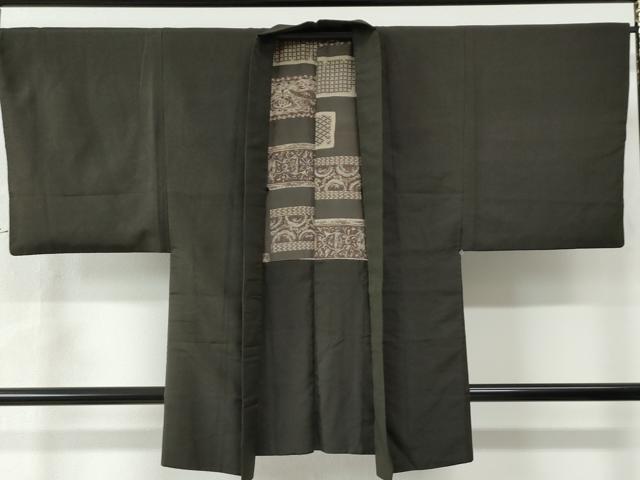 平和屋着物●男性 紬 アンサンブル 縞 黒地 正絹 逸品 CAAW7230yc