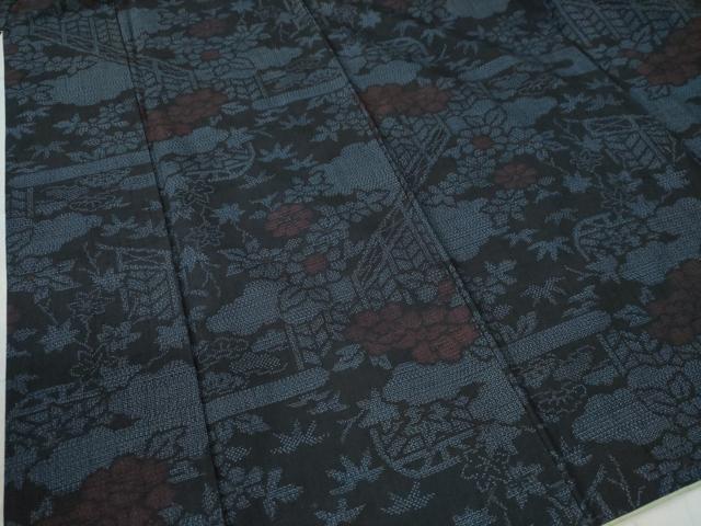 平和屋着物●結城紬 100亀甲 雲取り籬草花文 正絹 逸品 CAAW7270yc