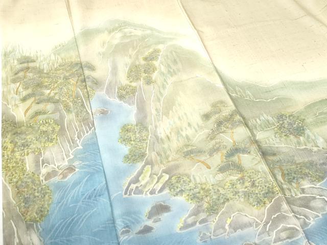 平和屋着物●訪問着 紬地 手描き 信奈乃 反端付き 正絹 逸品 CAAW7290yc