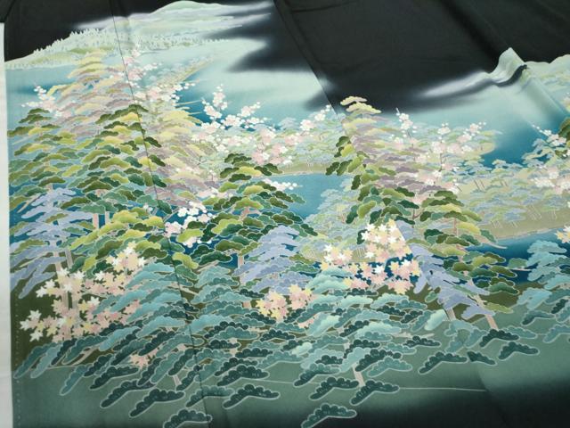 平和屋着物●十日町友禅作家 阿部佳雪 黒留袖 遠山樹林文 暈し染め 正絹 逸品 CAAW7346yc