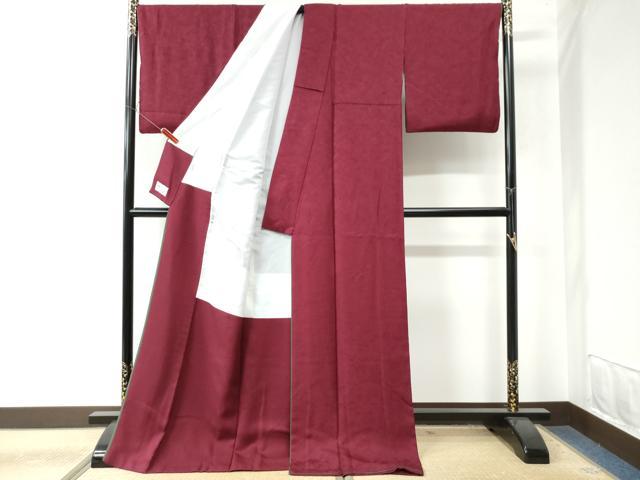 平和屋着物●上質な色無地 草花尽くし地紋 葡萄色 やまと誂製 正絹 逸品 CAAW7378yc