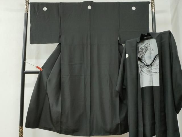 平和屋着物○男性 黒紋付 羽織セット 正絹 逸品 CAAW7401yc 