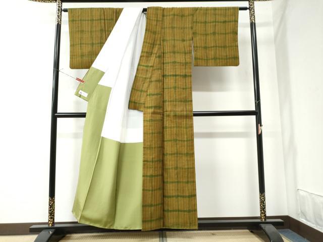 平和屋着物●上質な紬 変わり格子 やまと誂製 正絹 逸品 CAAW7434yc