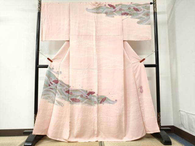 平和屋着物●訪問着 作家物 立波魚文 たたき染め 正絹 逸品 CAAW7455yc