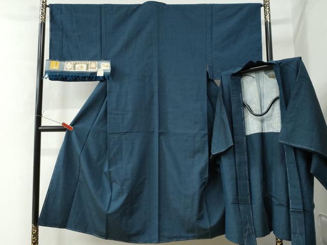 平和屋着物●男性 紬 髭紬羽織セット 色無地 濃藍色 証紙付き 正絹 逸品 未使用 CAAW7465yc