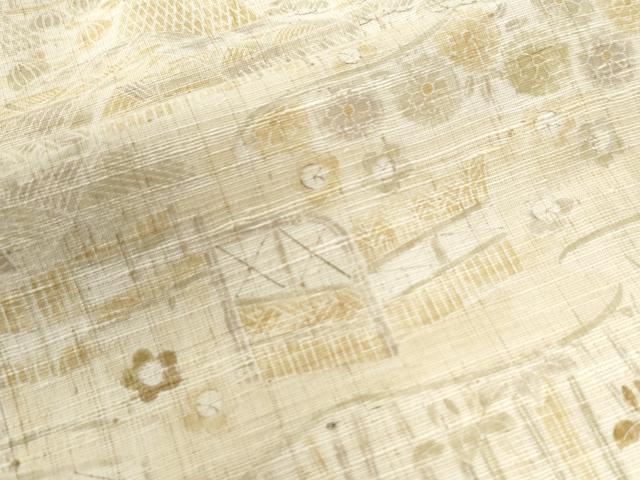 平和屋着物▽上質な紬 単衣 渡り橋風景草花文 正絹 逸品 CAAW7486yc