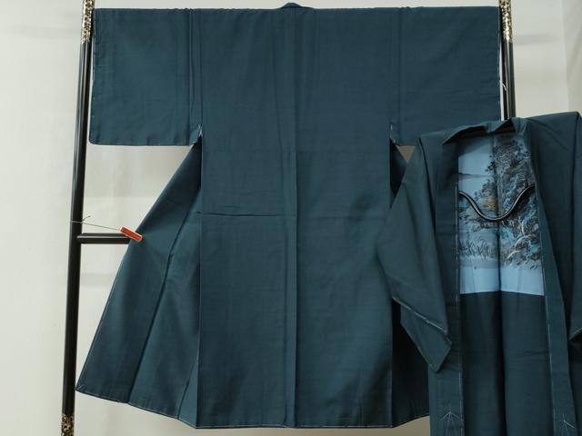 平和屋着物●男性 紬 アンサンブル 色無地 留紺色 正絹 逸品 未使用 CAAW7498yc