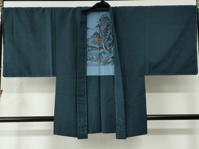 平和屋着物●男性 紬 アンサンブル 色無地 留紺色 正絹 逸品 未使用 CAAW7498yc