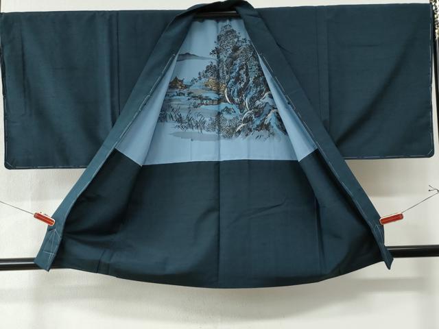 平和屋着物●男性 紬 アンサンブル 色無地 留紺色 正絹 逸品 未使用 CAAW7498yc