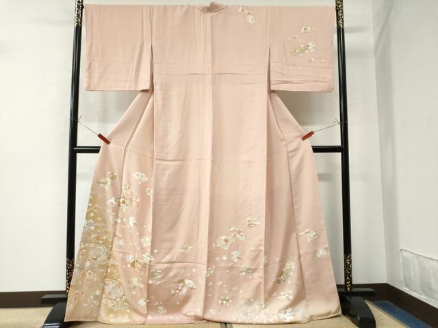 平和屋着物●訪問着 駒刺繍 扇面地紙流水花文 暈し染め 金彩 正絹 逸品 CAAW7517yc