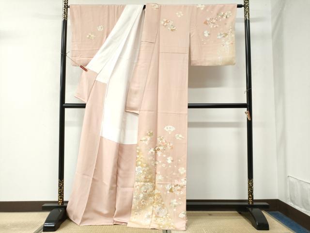 平和屋着物●訪問着 駒刺繍 扇面地紙流水花文 暈し染め 金彩 正絹 逸品 CAAW7517yc
