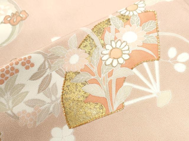平和屋着物●訪問着 駒刺繍 扇面地紙流水花文 暈し染め 金彩 正絹 逸品 CAAW7517yc