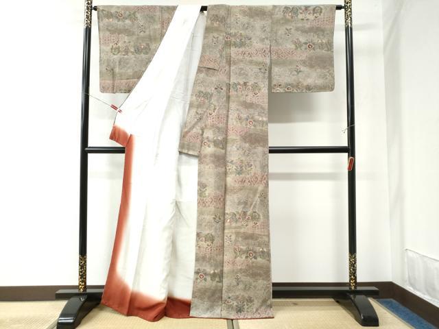 平和屋着物●上質な小紋 霞吉祥草花文 鬼しぼ縮緬 正絹 逸品 未使用 CAAW7519yc