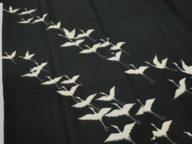 平和屋着物●訪問着 飛鶴文 黒地 正絹 逸品 CAAW7529yc