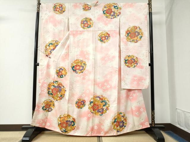 平和屋着物●豪華振袖 駒刺繍 花丸文 暈し染め 金彩 正絹 逸品 CAAW7603yc