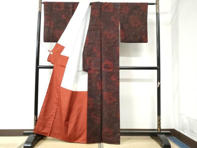 平和屋着物●上質な小紋 紬地 更紗吉祥花文 正絹 逸品 CAAW7651yc