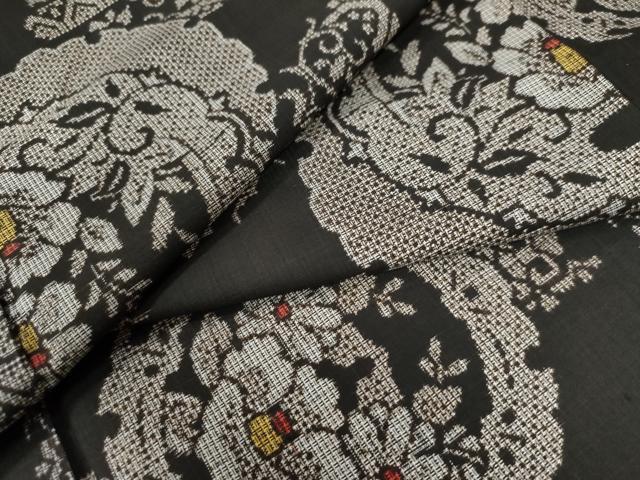 平和屋着物●本場大島紬 割り込み絣 雪輪短冊花唐草文 正絹 逸品 CAAW7712yc