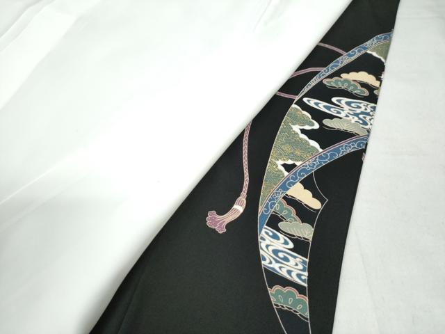 平和屋着物●豪華黒留袖 駒刺繍 文箱飛鶴扇御所車浜松花唐草文 金彩 正絹 逸品 CAAW7715yc