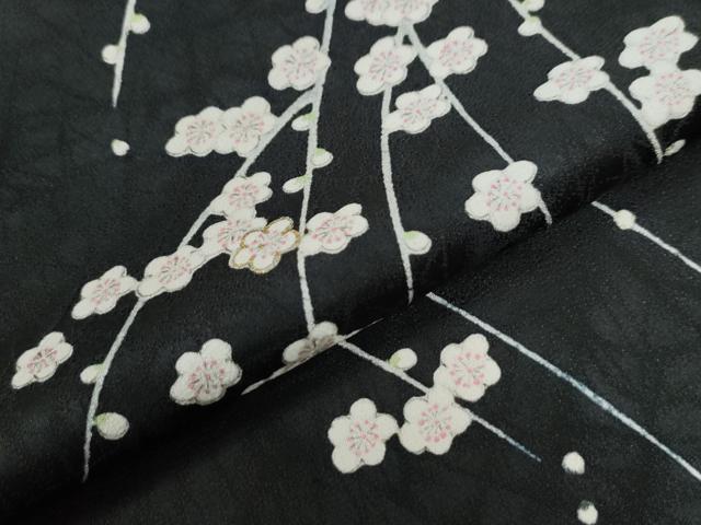 平和屋着物●上質な小紋 枝梅文 黒地 金彩 正絹 逸品 未使用 CAAW7827yc