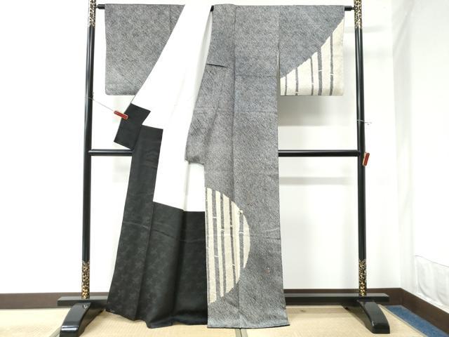 平和屋着物●訪問着 総刺繍 総絞り 竹並び枝花文 黒地 金糸 正絹 逸品 未使用 CAAW7891yc