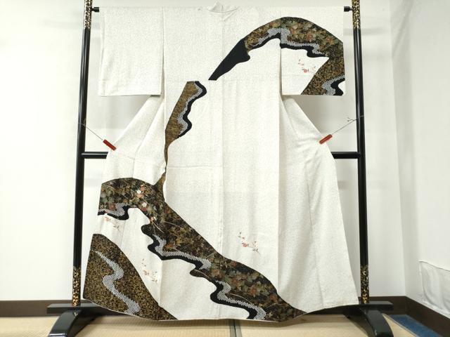 平和屋着物●訪問着 絞り 刺繍 吹き寄せ花蝶文 金彩 正絹 逸品 CAAW7898yc