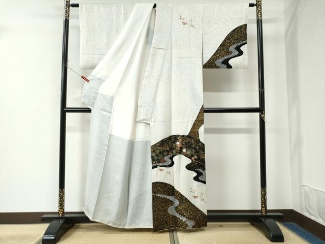 平和屋着物●訪問着 絞り 刺繍 吹き寄せ花蝶文 金彩 正絹 逸品 CAAW7898yc