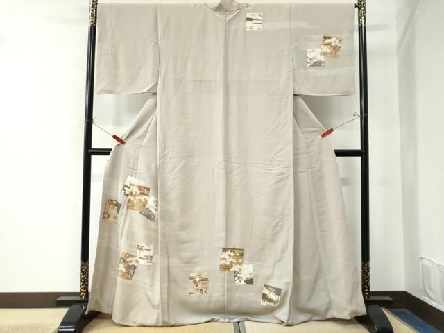 平和屋着物●訪問着 駒刺繍 立波色紙草花文 金彩 正絹 逸品 CAAW7908yc