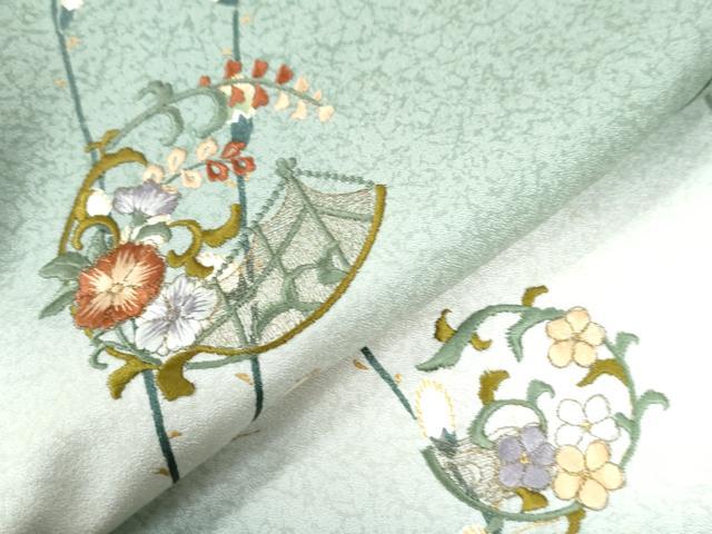 平和屋着物●訪問着 刺繍 枝蕾花唐草文 暈し染め 金彩 正絹 逸品 CAAW8025yc