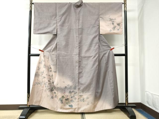 平和屋着物●訪問着 紬地 作家物 手描き 南天花文 正絹 逸品 CAAW8033yc